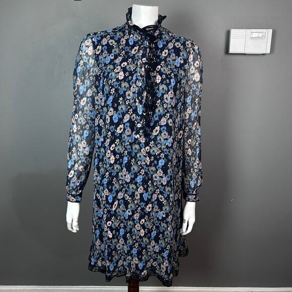 Tory Burch dress size 2 midi floral lagenlook ruffle sheer mock neck feminine - Picture 3 of 16